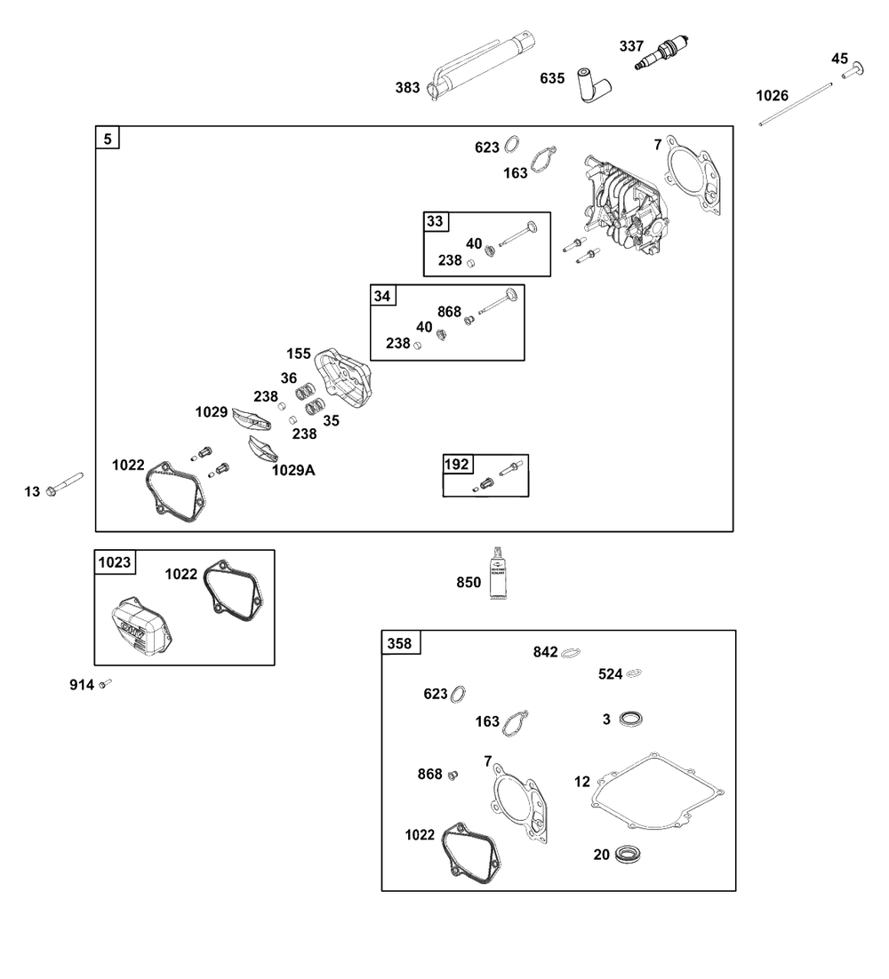 Cylinder Head Group Diagram and Parts List for 8P502-0134-H1  Briggs and Stratton Engine